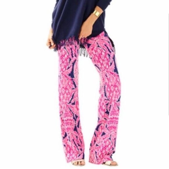 Lilly Pulitzer Georgia May Palazzo Pants Pink Coco Safari Print - Picture 1 of 8